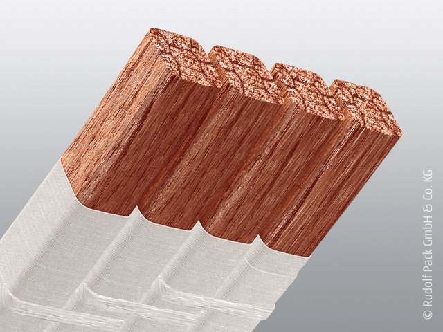 Kupferlitze Rupalit® Planar mit flach angeordneten Kupferdrähten und weißer Umwicklung