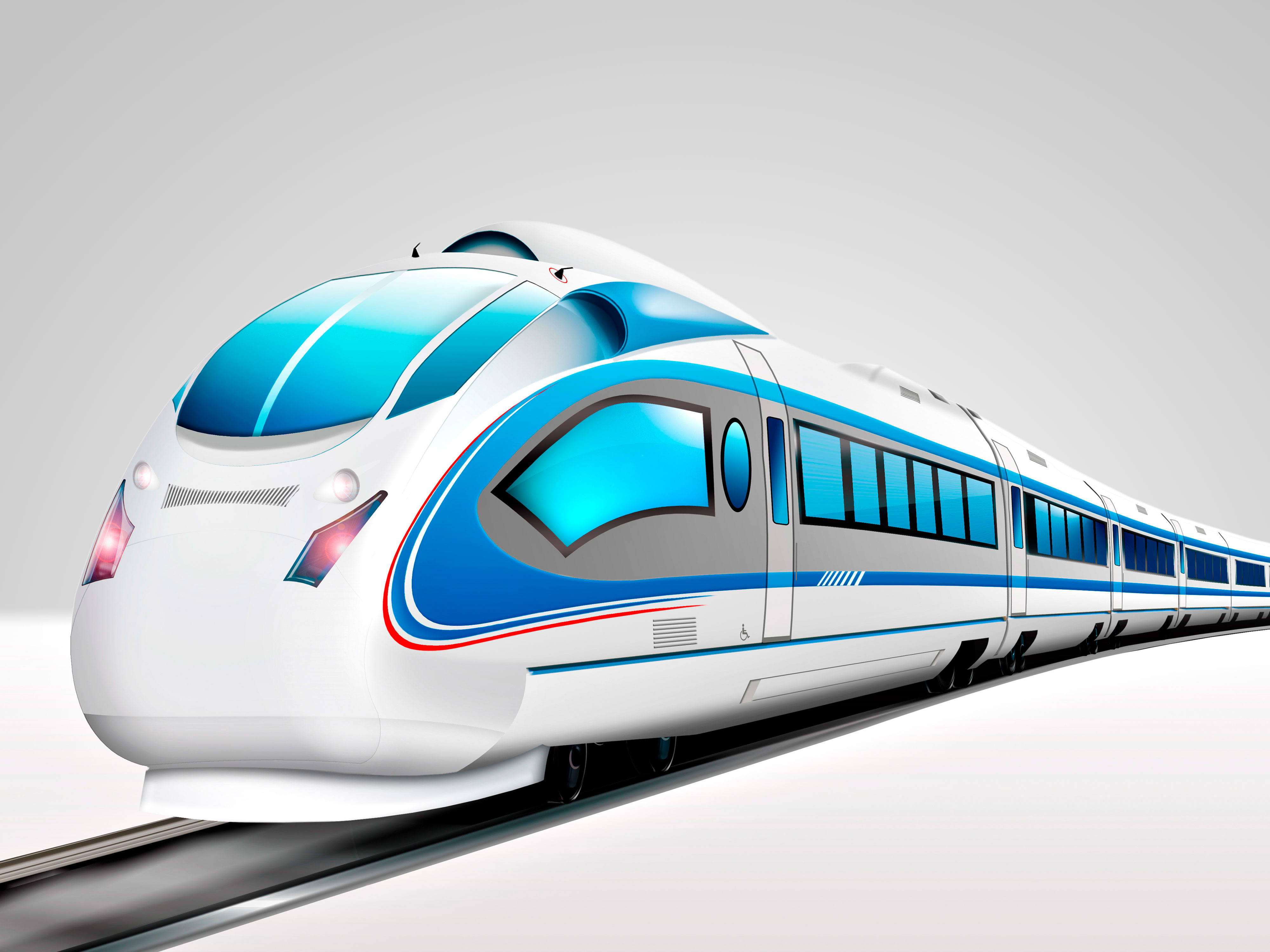 Moderner Hochgeschwindigkeitszug auf Gleisen in Seitenansicht