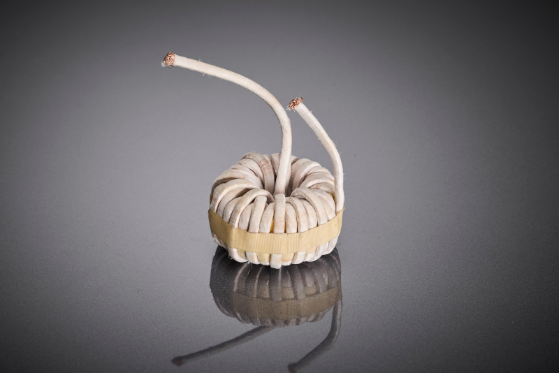 Die Ringkern-Drossel zeigt die Umsetzung der optimierten Litzendrahtlösung im realen OBC-Bauteil und veranschaulicht den Beitrag der Wicklung zur Effizienzsteigerung und thermischen Stabilität moderner AC/DC-On-Board-Charger.