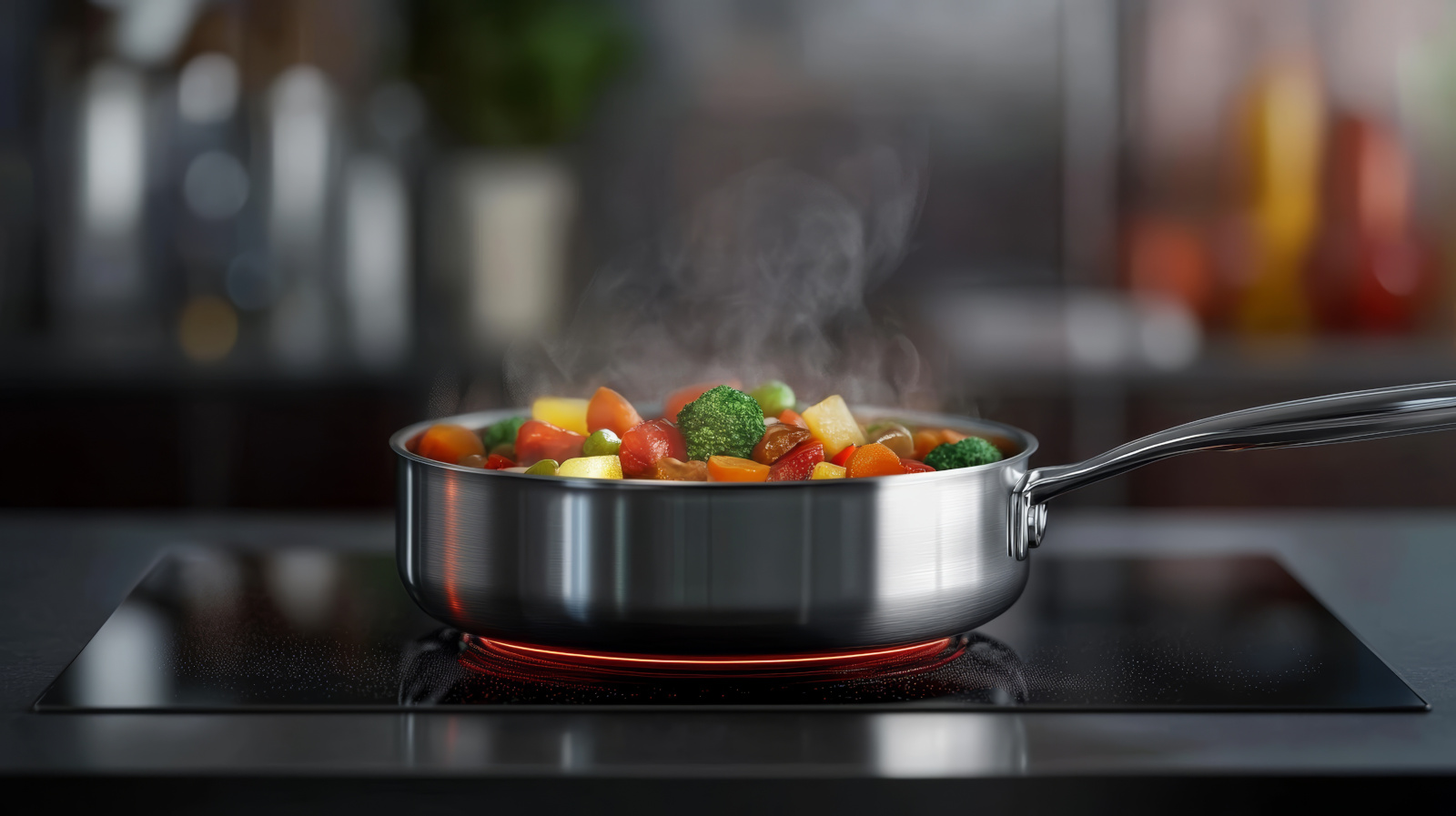 Kochtopf auf einem aktiven Induktionskochfeld