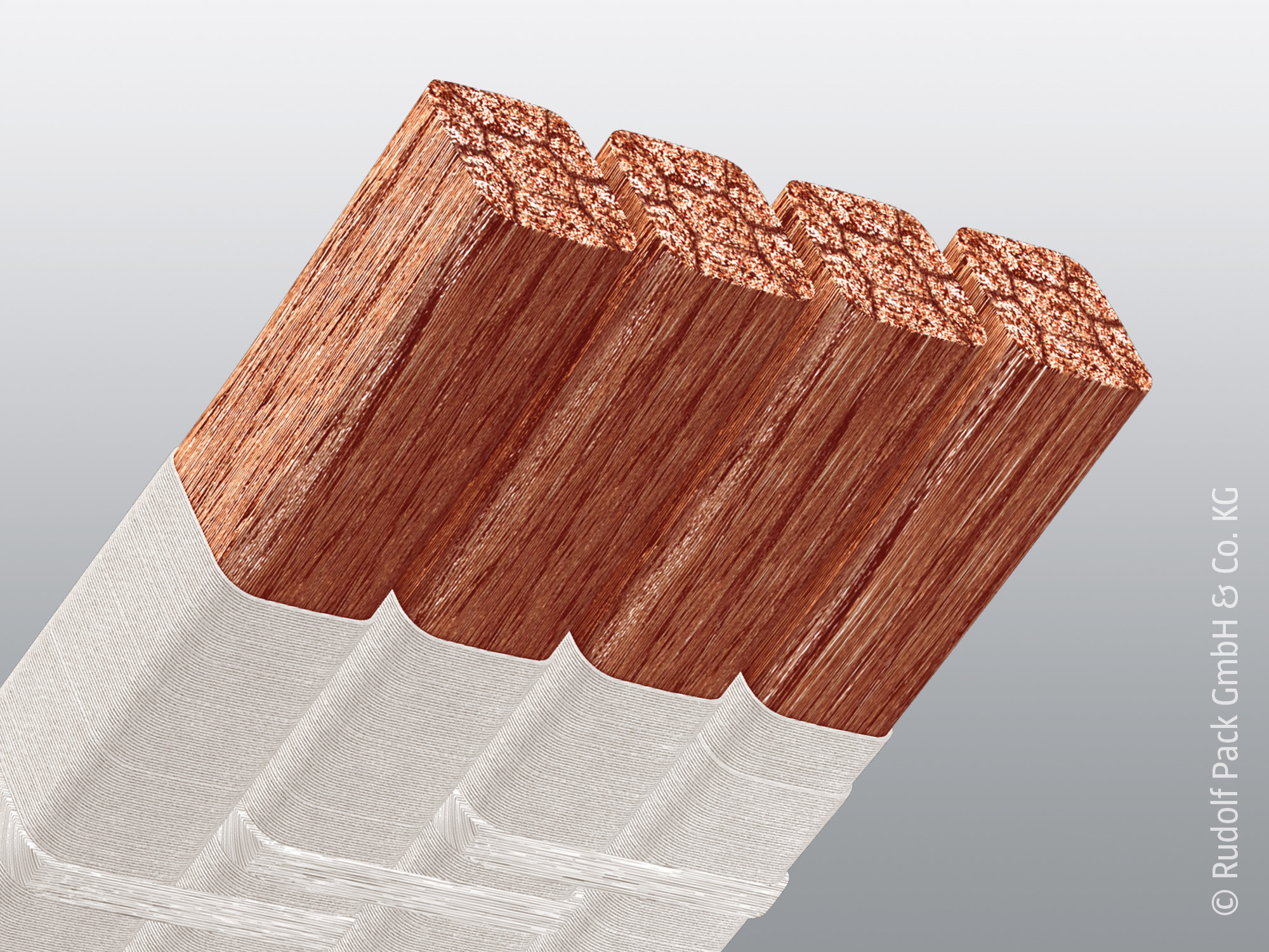 Kupferlitze Rupalit® Planar mit flach angeordneten Kupferdrähten und weißer Umwicklung